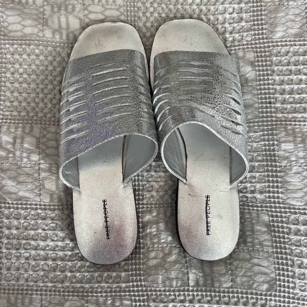 Free People Metallic Silver Slide Mules